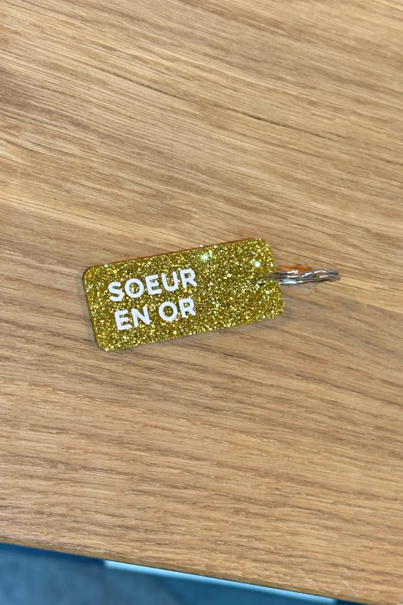 Porte-clés pailleté 'Soeur en or' Or | PLUS DE LOVE