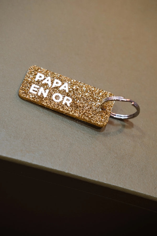 Porte-clés pailleté 'Papa en or' Or | PLUS DE LOVE