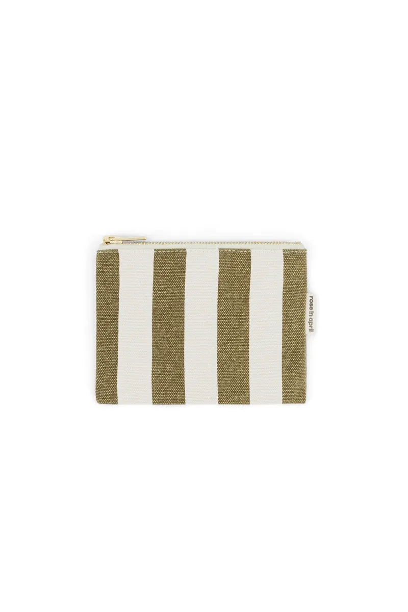 Porte-monnaie 'Marie' Rayures Olive / Greige | ROSE IN APRIL
