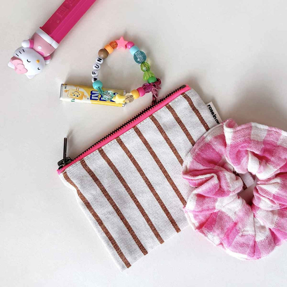 Porte-monnaie 'Marie' Rayures Tennis Pecan / Greige | ROSE IN APRIL
