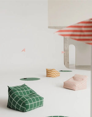 Fauteuil pouf enfant 'Vibes' Carreaux Moutarde et Sable | NOBODINOZ