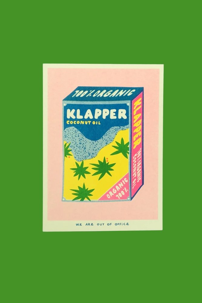 Affiche risographie 'Huile de noix de coco biologique Klapper' | WE ARE OUT OF OFFICE