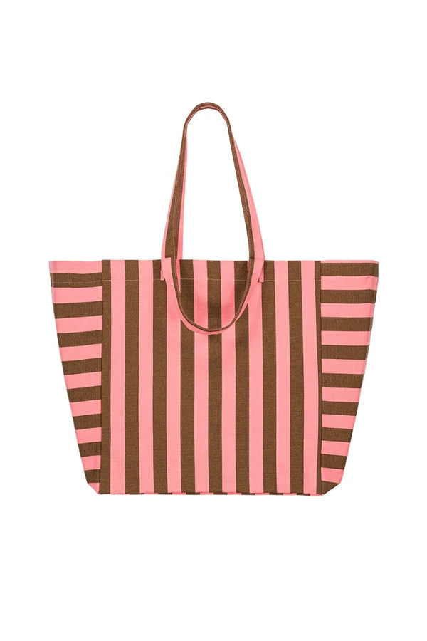 Sac cabas 'Elisa' Rayures Funky pink / Olive | ROSE IN APRIL