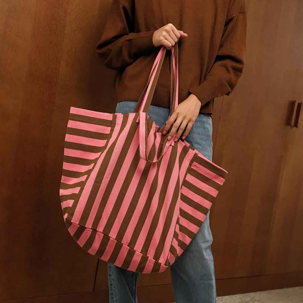 Sac cabas 'Elisa' Rayures Funky pink / Olive | ROSE IN APRIL