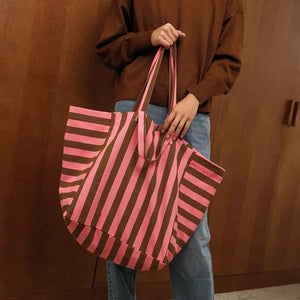 Sac cabas 'Elisa' Rayures Funky pink / Olive | ROSE IN APRIL