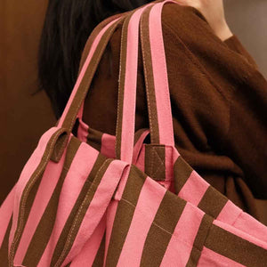 Sac cabas 'Elisa' Rayures Funky pink / Olive | ROSE IN APRIL