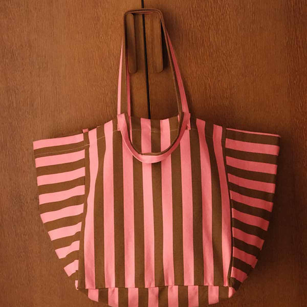Sac cabas 'Elisa' Rayures Funky pink / Olive | ROSE IN APRIL