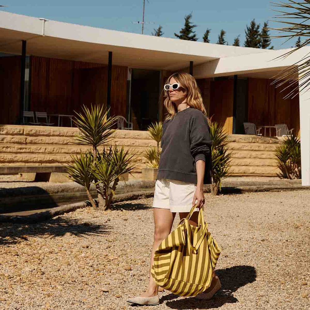 Sac cabas 'Elisa' Rayures Lemon / Olive | ROSE IN APRIL
