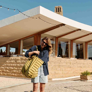 Sac cabas 'Elisa' Rayures Lemon / Olive | ROSE IN APRIL