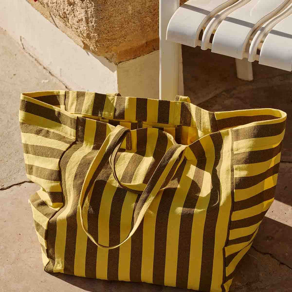 Sac cabas 'Elisa' Rayures Lemon / Olive | ROSE IN APRIL