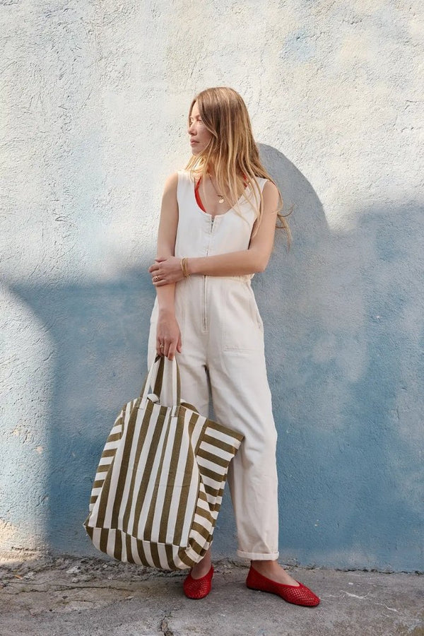 Sac cabas 'Elisa' Rayures Olive / Greige | ROSE IN APRIL