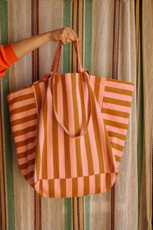 Sac cabas 'Elisa' Rayures Caramel / Strawberry | ROSE IN APRIL