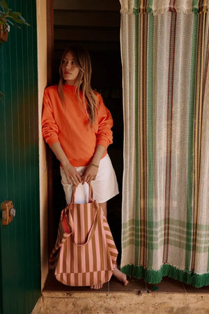 Sac cabas 'Elisa' Rayures Caramel / Strawberry | ROSE IN APRIL