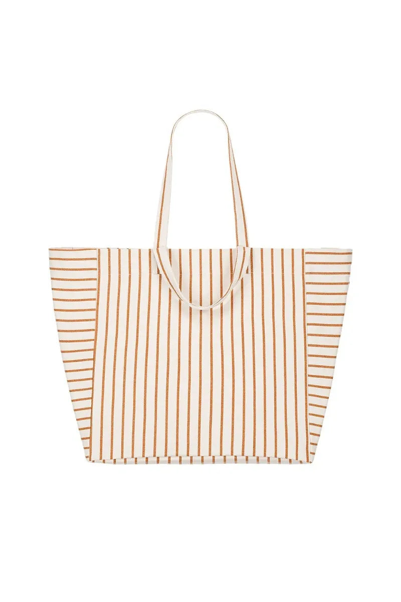 Sac cabas 'Elisa' Rayures tennis Pecan / Greige | ROSE IN APRIL
