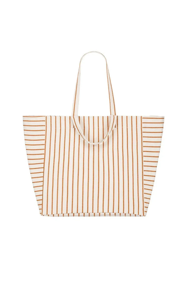 Sac cabas 'Elisa' Rayures tennis Pecan / Greige | ROSE IN APRIL