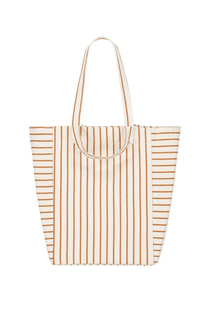 Sac cabas 'Elisabeth' Rayures Tennis Pecan / Greige | ROSE IN APRIL