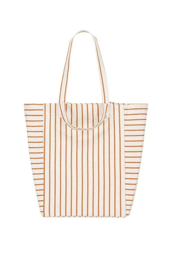 Sac cabas 'Elisabeth' Rayures Tennis Pecan / Greige | ROSE IN APRIL