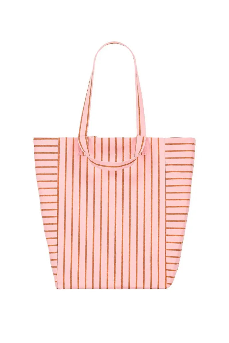 Sac cabas 'Elisabeth' Rayures Tennis Pecan / Strawberry | ROSE IN APRIL