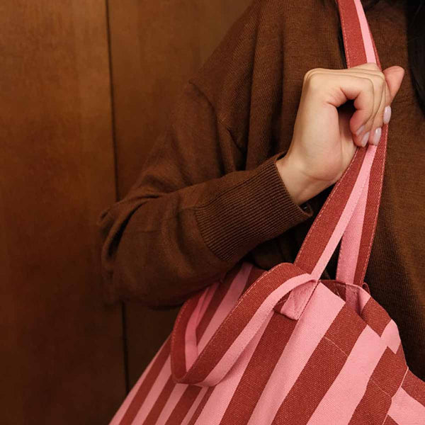Sac cabas 'Elisa' Rayures Brick / Pink | ROSE IN APRIL