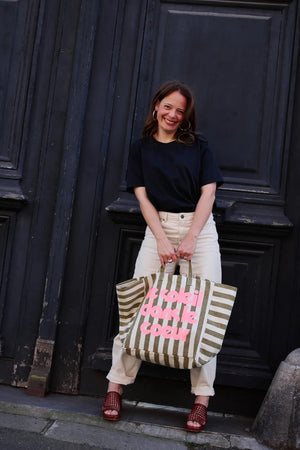 Sac cabas 'Le Soleil' Rayures Olive/Greige | ROSE IN APRIL X MOUFLETTE