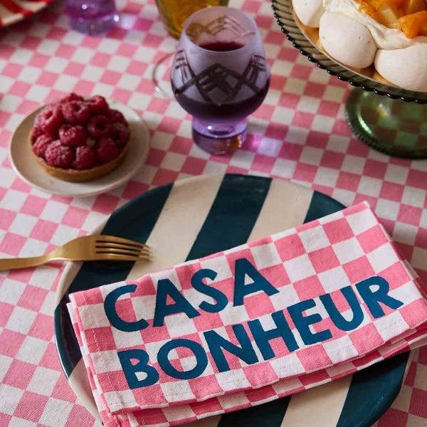 Serviette de table 'Joséphine' Damier Strawberry 'Casa Bonheur' | ROSE IN APRIL