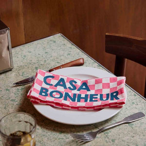 Serviette de table 'Joséphine' Damier Strawberry 'Casa Bonheur' | ROSE IN APRIL