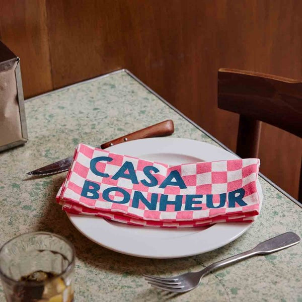 Serviette de table 'Joséphine' Damier Strawberry 'Casa Bonheur' | ROSE IN APRIL
