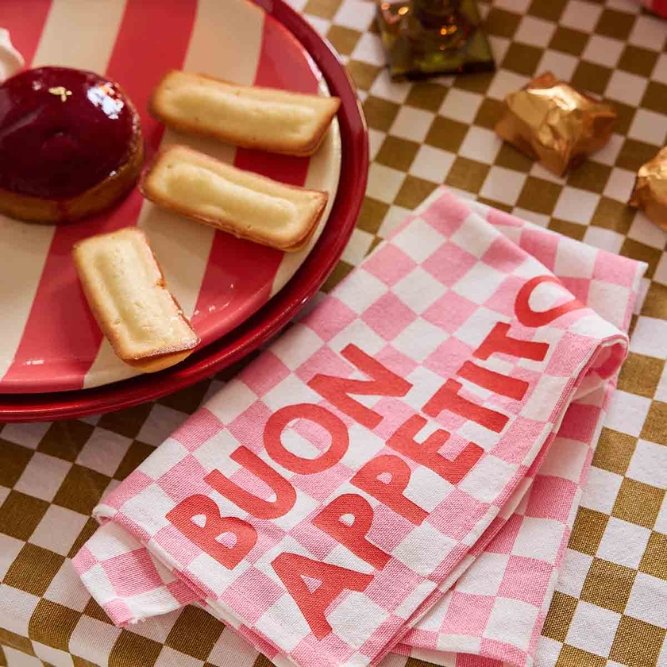 Serviette de table 'Joséphine' Damier Strawberry 'Buon Appetito' | ROSE IN APRIL