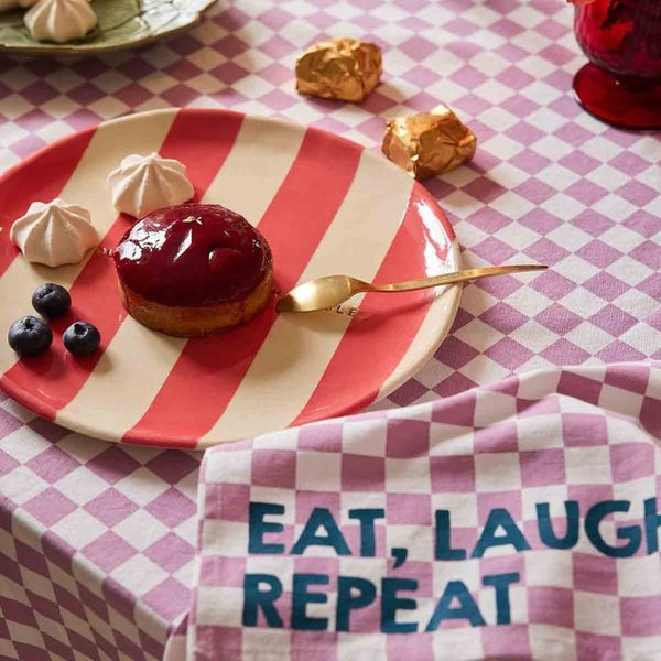 Serviette de table 'Joséphine' Damier Mauve 'Eat, Laugh, Repeat' | ROSE IN APRIL