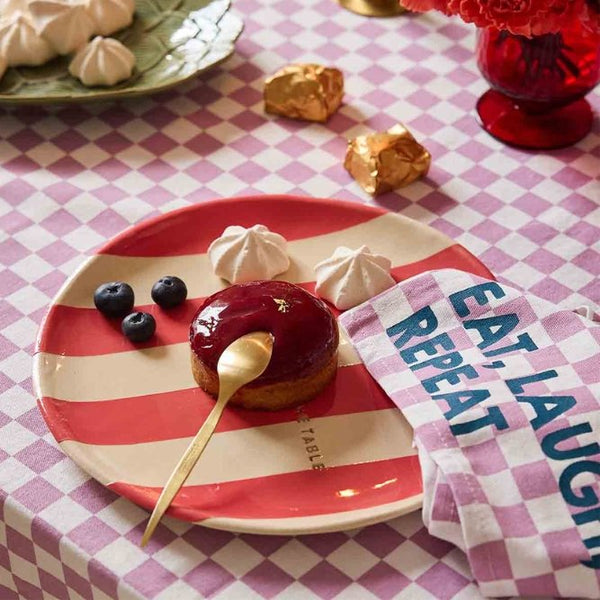Serviette de table 'Joséphine' Damier Mauve 'Eat, Laugh, Repeat' | ROSE IN APRIL