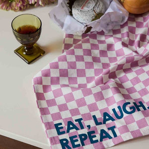 Serviette de table 'Joséphine' Damier Mauve 'Eat, Laugh, Repeat' | ROSE IN APRIL