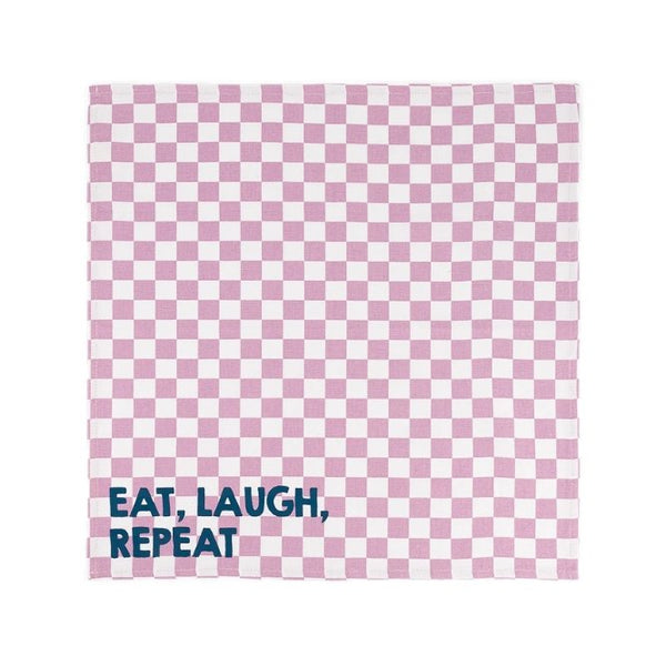 Serviette de table 'Joséphine' Damier Mauve 'Eat, Laugh, Repeat' | ROSE IN APRIL
