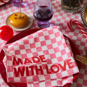 Serviette de table 'Joséphine' Damier Strawberry 'Made With Love' | ROSE IN APRIL