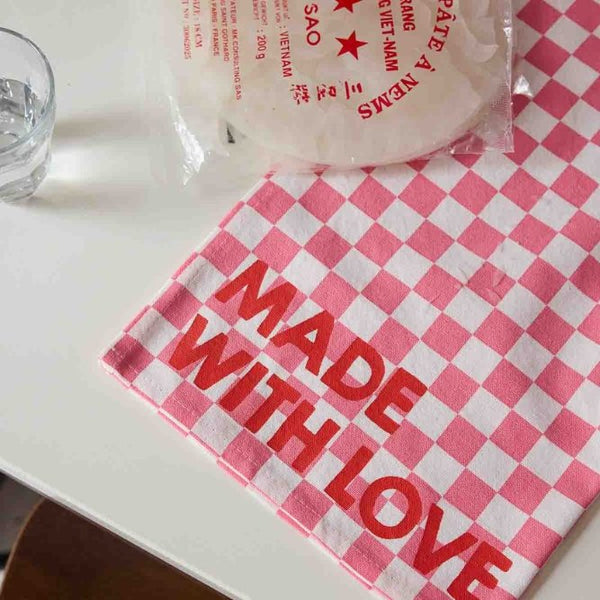 Serviette de table 'Joséphine' Damier Strawberry 'Made With Love' | ROSE IN APRIL