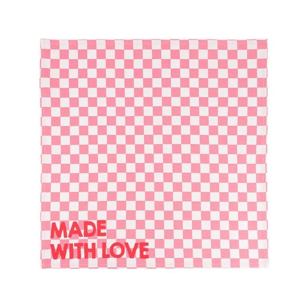 Serviette de table 'Joséphine' Damier Strawberry 'Made With Love' | ROSE IN APRIL