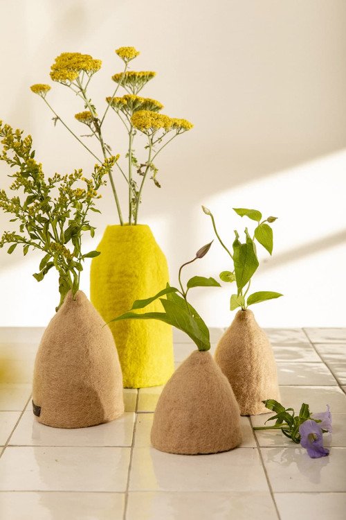 Set 3 cache-vases 'Clochettes' en laine feutrée | MUSKHANE