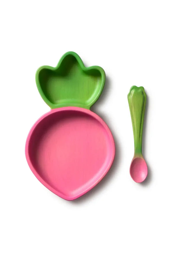 Set vaisselle enfant assiette et cuillère 'Ramona' le radis | OLI & CAROL