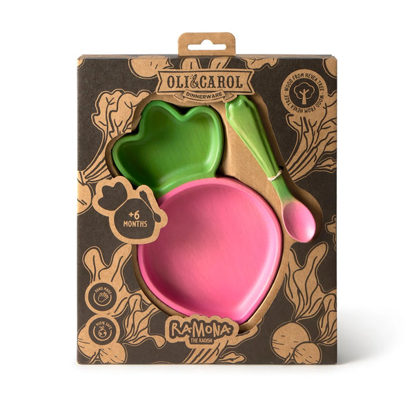 Set vaisselle enfant assiette et cuillère 'Ramona' le radis | OLI & CAROL
