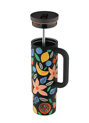 Straw Cup isotherme en inox 'Tropical noir' | 24 BOTTLES