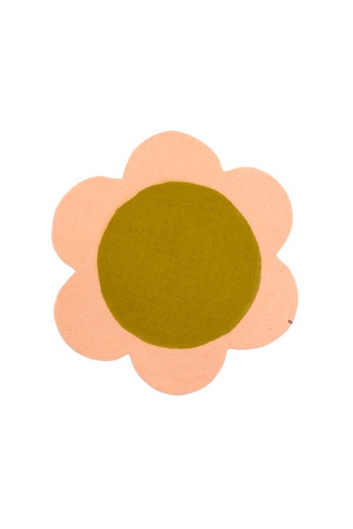 Tapis fleur en laine feutrée 'Daisy' Blush-Pistache | MUSKHANE