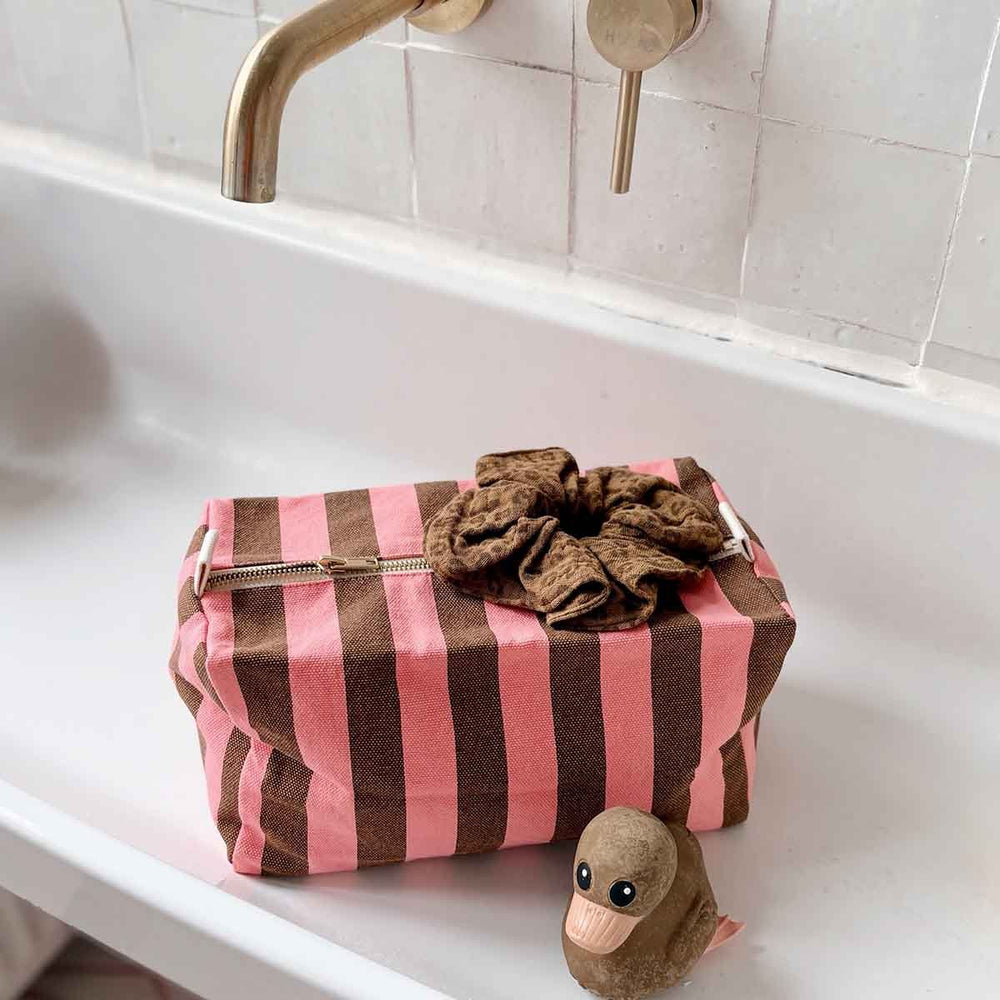 Trousse de toilette 'Vic' Rayures Funky pink / Olive | ROSE IN APRIL
