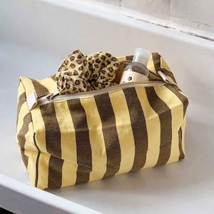 Trousse de toilette ‘Vic’ Rayures Olive / Lemon | ROSE IN APRIL