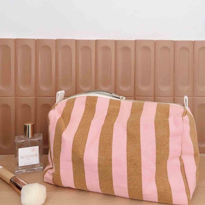 Trousse de toilette 'Vic' Rayures  Caramel / Strawberry | ROSE IN APRIL