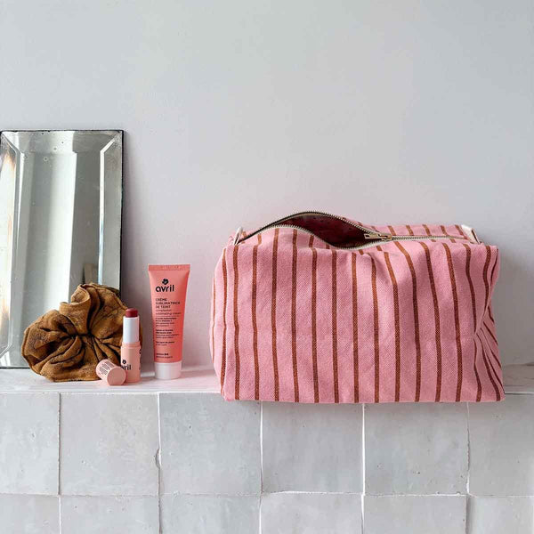 Trousse de toilette ‘Vic’ Rayures Tennis Pecan / Strawberry | ROSE IN APRIL