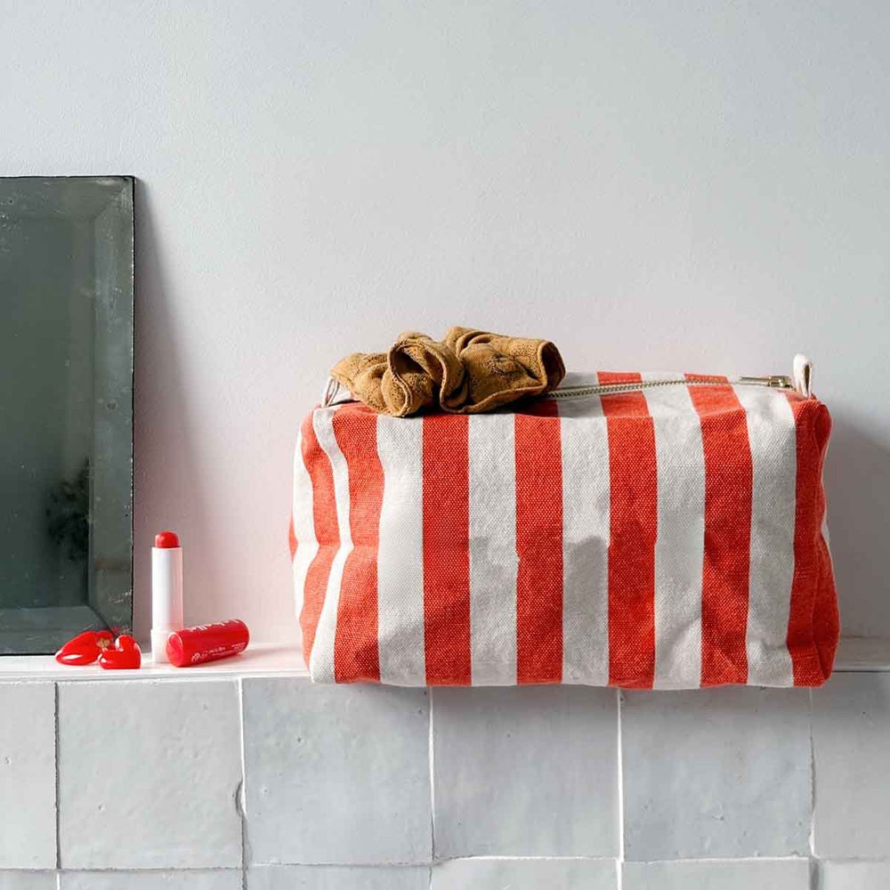 Trousse de toilette ‘Vic’ Rayures Greige / Tomato | ROSE IN APRIL