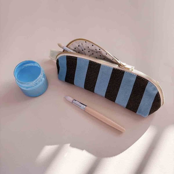 Trousse 'Gaston' Rayures Olive / Bleu | ROSE IN APRIL