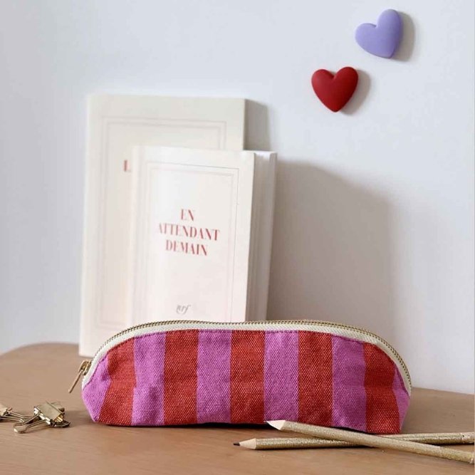 Trousse 'Gaston' Rayures Orchidée / Rouge | ROSE IN APRIL