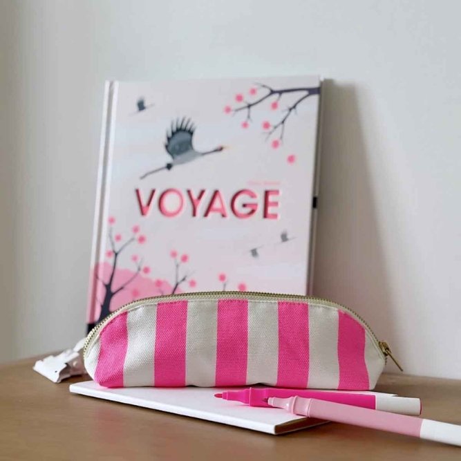 Trousse 'Gaston' Rayures Rose fluo | ROSE IN APRIL