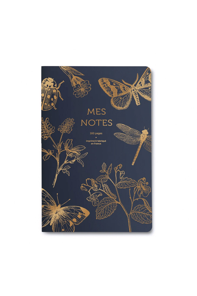 Carnet dos carré 'Papillons' Bleu marine | LES ÉDITIONS DU PAON