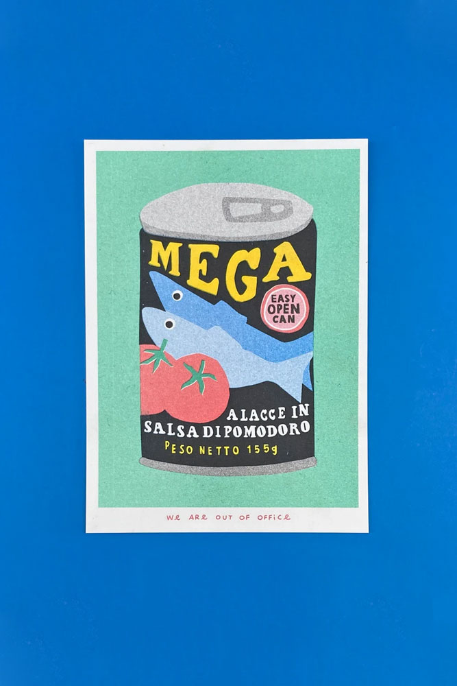 Affiche risographie 'Boite Sardines Mega' | WE ARE OUT OF OFFICE